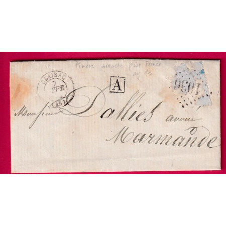 CURIOSITE PHILATELIQUE TIMBRE ARRACHE ET COLLE AU DOS POUR FERMER LA LETTRE GC 1036 CLAIRAC LOT ET GARONNE POUR MARMANDE
