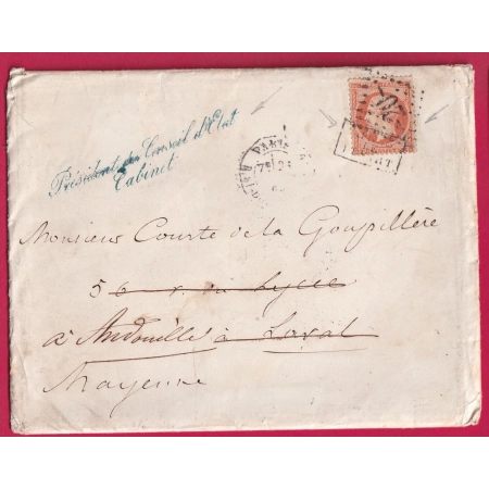 N°23 LOSANGE -20- + APRES LE DEPART SUR LE TIMBRE PARIS  ST DOMque st gn GRIFFE PRESIDENT DU CONSEIL ETAT LETTRE