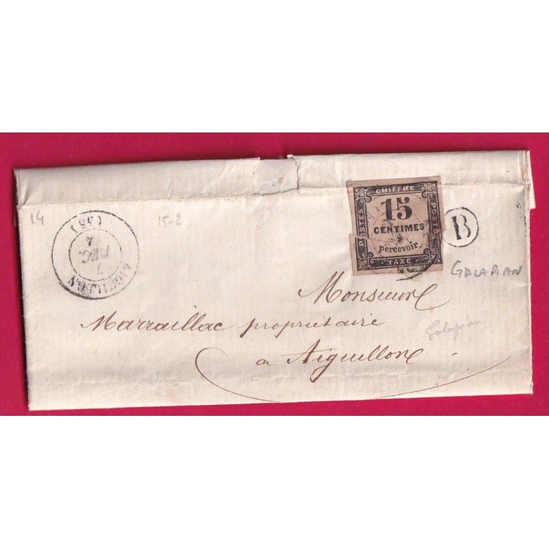 TAXE N°3 CAD AIGUILLON LOT ET GARONNE BOITE RURALE B GALAPIAN POUR AIGUILLON LETTRE COVER