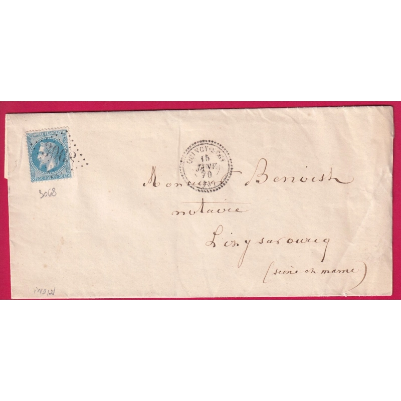 N°29 GC 3068 QUINCY SEGY SEINE ET MARNE CAD TYPE 22 POUR LIZY SUR OURCQ LETTRE COVER