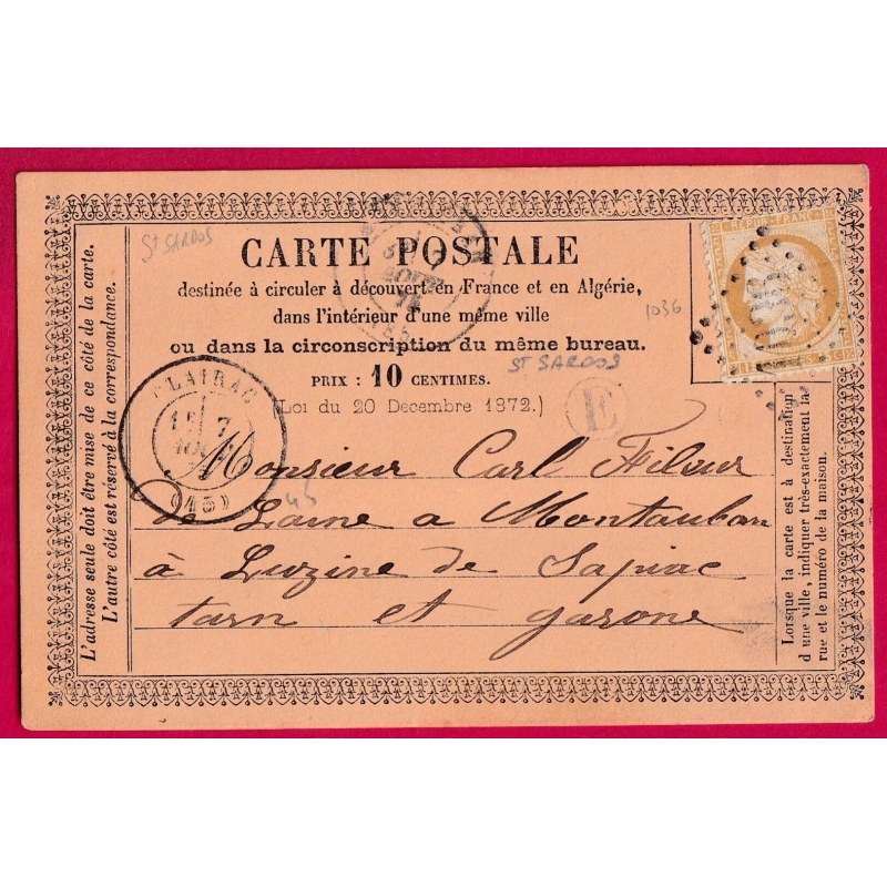 N°55 GC 1036 CLAIRAC LOT ET GARONNE BOITE RURALE E ST SARDOS CARTE PRECURSEUR LETTRE COVER