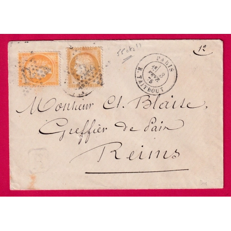N°38 + 55 PARIS TOILE 22 R TAITBOUT POUR REIMS TARIF 55C ?? LETTRE COVER
