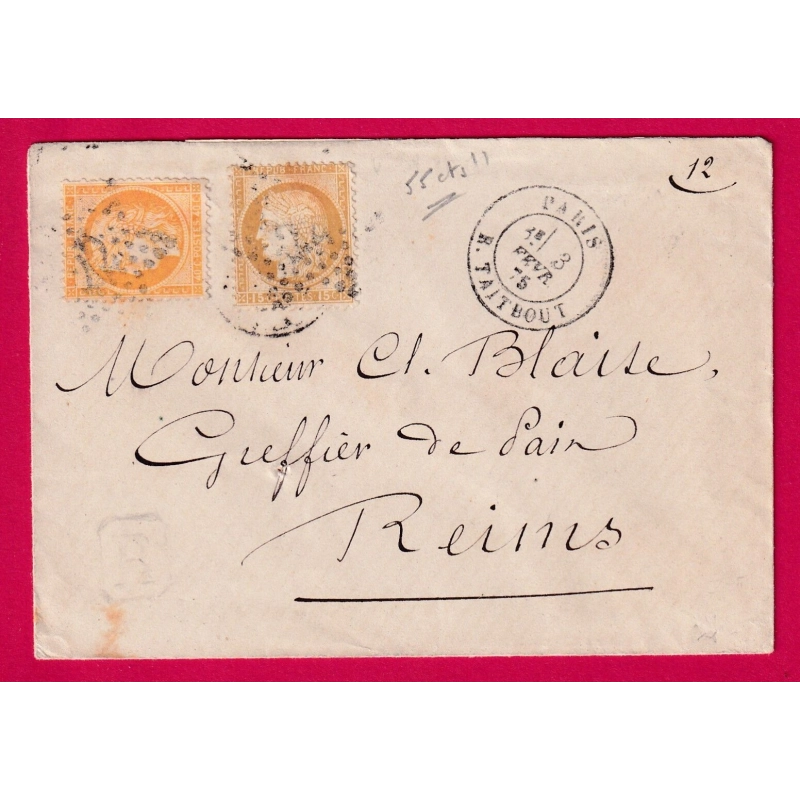 N°38 + 55 PARIS TOILE 22 R TAITBOUT POUR REIMS TARIF 55C ?? LETTRE COVER