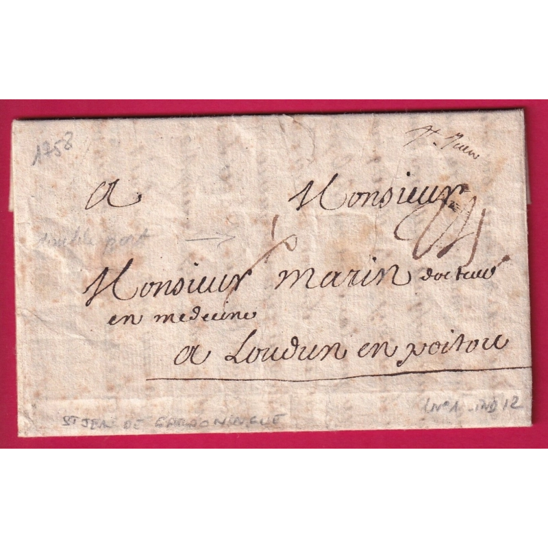 MARQUE MANUSCRIT ST JEAN DU GARD 1758 POUR LOUDUN VIENNE BELLE TAXE 24 LENAIN N°1 INDICE 12 LETTRE COVER