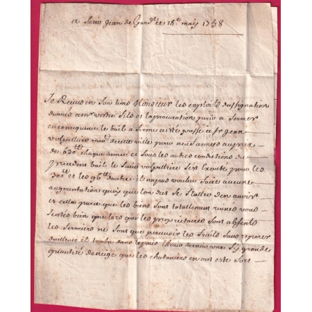 MARQUE MANUSCRIT ST JEAN DU GARD 1758 POUR LOUDUN VIENNE BELLE TAXE 24 LENAIN N°1 INDICE 12 LETTRE COVER