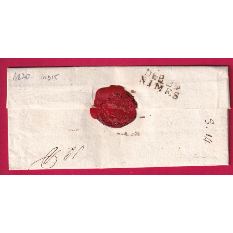 DEBOURSE DEB 29 NIMES GARD 1820 DEPART LYON INDICE 15 LETTRE COVER