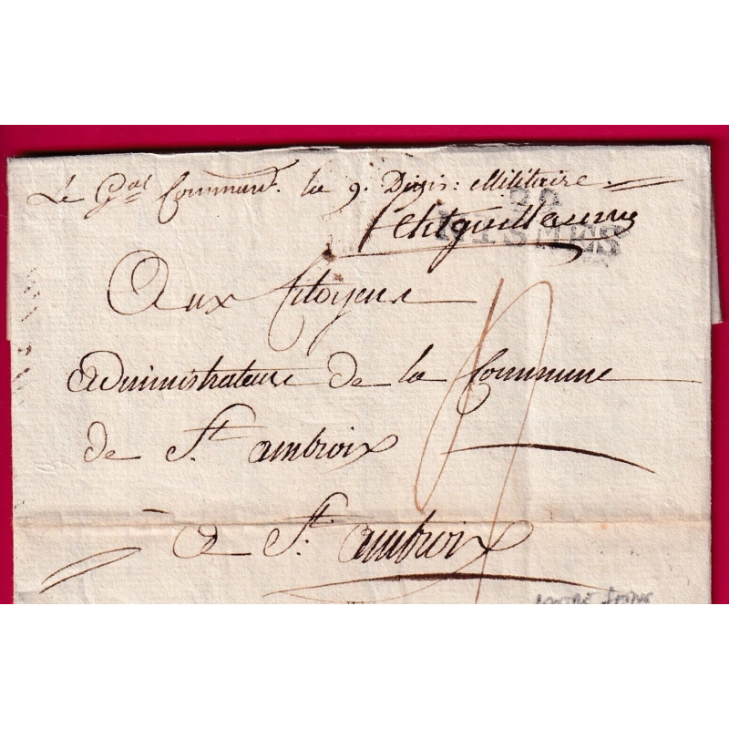 NIMES GARD CONTRESEING DE FRANCHISE LE GENERAL PETIT GUILLAUME AN 6 1798 POUR ST AMBROIX LETTRE COVER