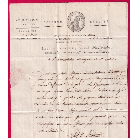 NIMES GARD CONTRESEING DE FRANCHISE LE GENERAL PETIT GUILLAUME AN 6 1798 POUR ST AMBROIX LETTRE COVER