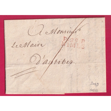 MARQUE P29P NIMES GARD EN ROUGE 24X9 INDICE 11 POUR ANTIBES VAR 1811 ALPES MARITIMES LETTRE COVER