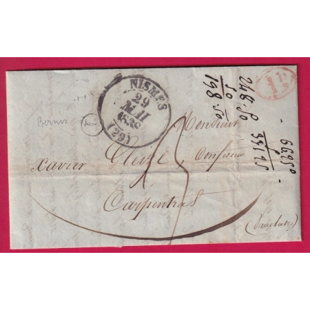 CAD TYPE 13 NIMES GARD DECIME RURAL + BOITE RURALE I BERNIS POUR CARPENTRAS 1838 VAUCLUSE LETTRE COVER