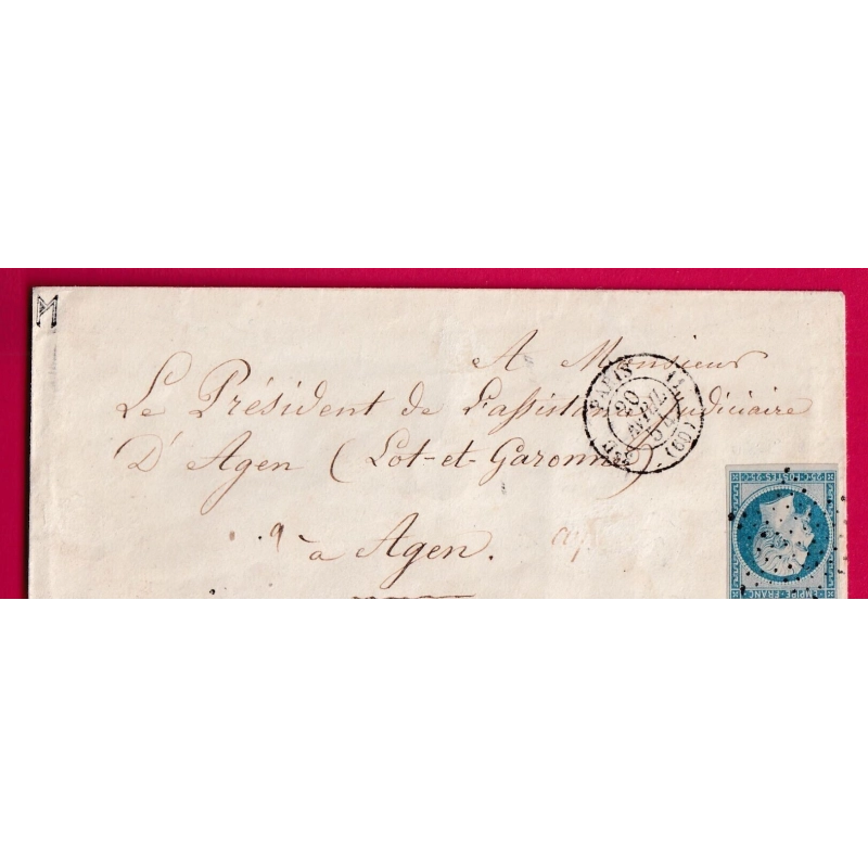 N°15 PARIS ETOILE 3ED 60 11 POUR AGEN LOT ET GARONNE TTB SIGNE CALVES LETTRE COVER