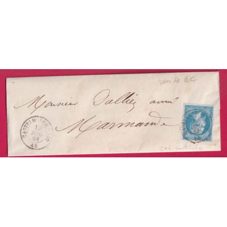 N°22 CAD TYPE 15 CASTELORON DU LOT ET GARONNE POUR MARMANDE RARE SUR LETTRE NON IMPRIMEE LETTRE COVER