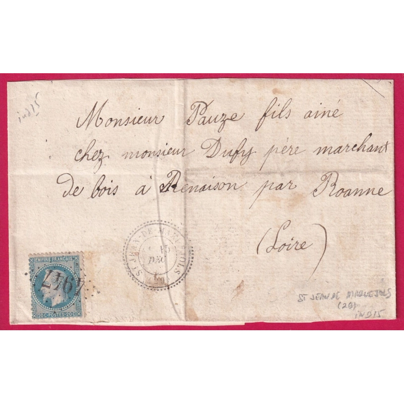 N°29 GC 4947 ST JEAN DE MARUEJOLS GARD CAD TYPE 24 POUR RENAISON LOIRE INDICE 15 LETTRE COVER