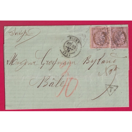 N°54 X2 GC 2660 NIORT DEUX SEVRES TAXE 30 ROUGE POUR BALE SUISSE UN TIMBRE FRAUDE POSTALE LETTRE COVER