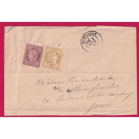 N°54 55 GC 2484 MONTLUCON ALLIER POUR PARIS 2 FEVRIER 1876 LETTRE COVER