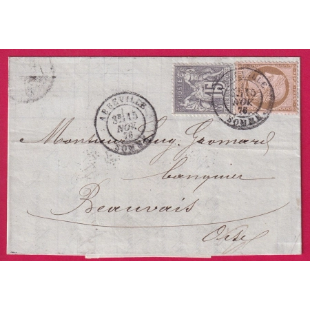 N°66 54 MIXTE SAGE CERES CAD TYPE 18 ABBEVILLE SOMME POUR BEAUVAIS OISE LETTRE COVER
