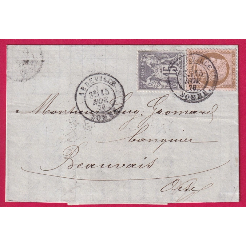 N°66 54 MIXTE SAGE CERES CAD TYPE 18 ABBEVILLE SOMME POUR BEAUVAIS OISE LETTRE COVER
