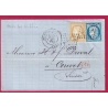 DOUBLE PORT FRONTALIER N°55 60 GC 2964 PONTARLIER DOUBS POUR COUVET SUISSE 1874 LETTRE COVER