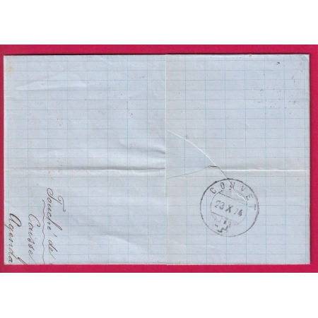 DOUBLE PORT FRONTALIER N°55 60 GC 2964 PONTARLIER DOUBS POUR COUVET SUISSE 1874 LETTRE COVER