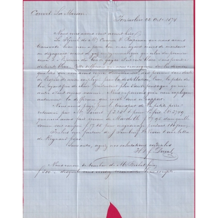 DOUBLE PORT FRONTALIER N°55 60 GC 2964 PONTARLIER DOUBS POUR COUVET SUISSE 1874 LETTRE COVER