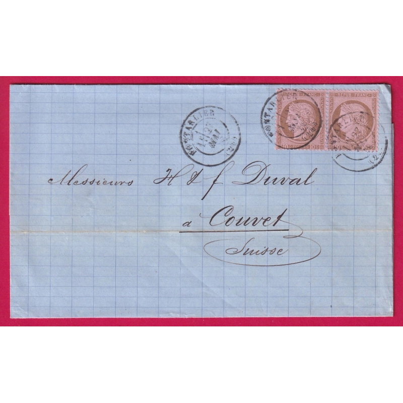 TARIF FRONTALIER N°54 PAIRE CAD PONTARLIER DOUBS POUR COUVET SUISSE LETTRE COVER