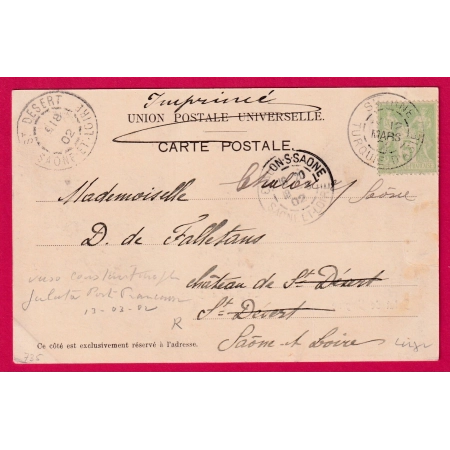 N°102 PAIRE CAD SMYRNE TURQUIE D'ASIE BFE AU VERSO CONSTANTINOPLE GALATA POSTE FRANCAISE ST DESERT SAONE ET LOIRE CARTE