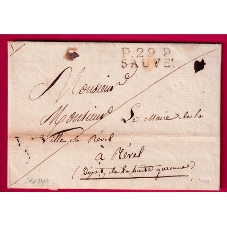 MARQUE P29P SAUVE GARD INDICE 14 POUR REVEL HAUTE GARONNE 1827 LETTRE COVER