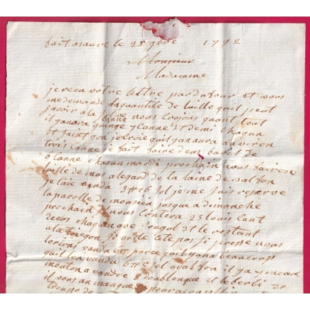 MARQUE 29 SAUVE EN ROUGE 1792 23X7 INDICE 14 POUR MONTPELLIER HERAULT TAXE 15 LETTRE COVER