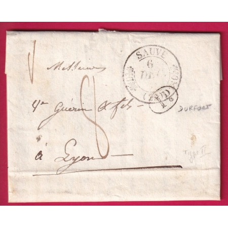 CAD TYPE 11 SAUVE GARD DECIME RURAL DE DURFORT POUR LYON 1833 LETTRE COVER