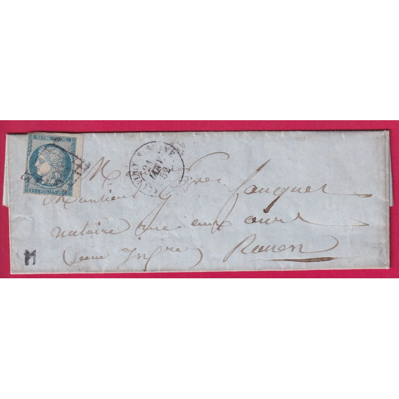 N°4 BORD DE FEUILLE GRILLE NEUILLY SUR SEINE 1852 POUR ROUEN SEINE INFERIEURE LETTRE COVER