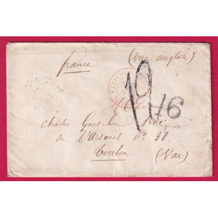 LETTRE DE NEW YORK USA 1862 DOUBLE TAXE TAMPON 16 + 12 POUR TOULON VAR LETTRE COVER