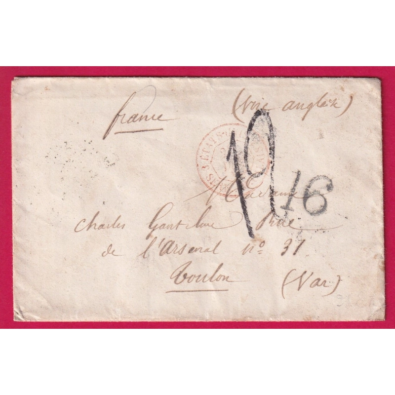 LETTRE DE NEW YORK USA 1862 DOUBLE TAXE TAMPON 16 + 12 POUR TOULON VAR LETTRE COVER