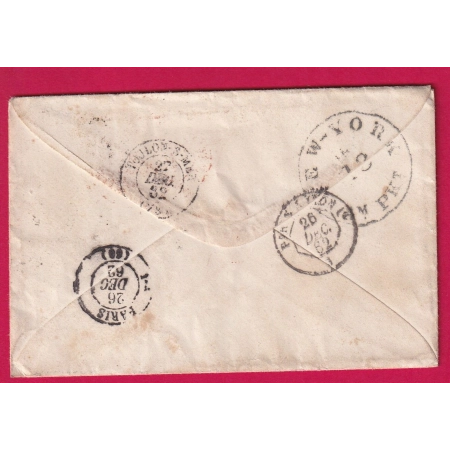 LETTRE DE NEW YORK USA 1862 DOUBLE TAXE TAMPON 16 + 12 POUR TOULON VAR LETTRE COVER