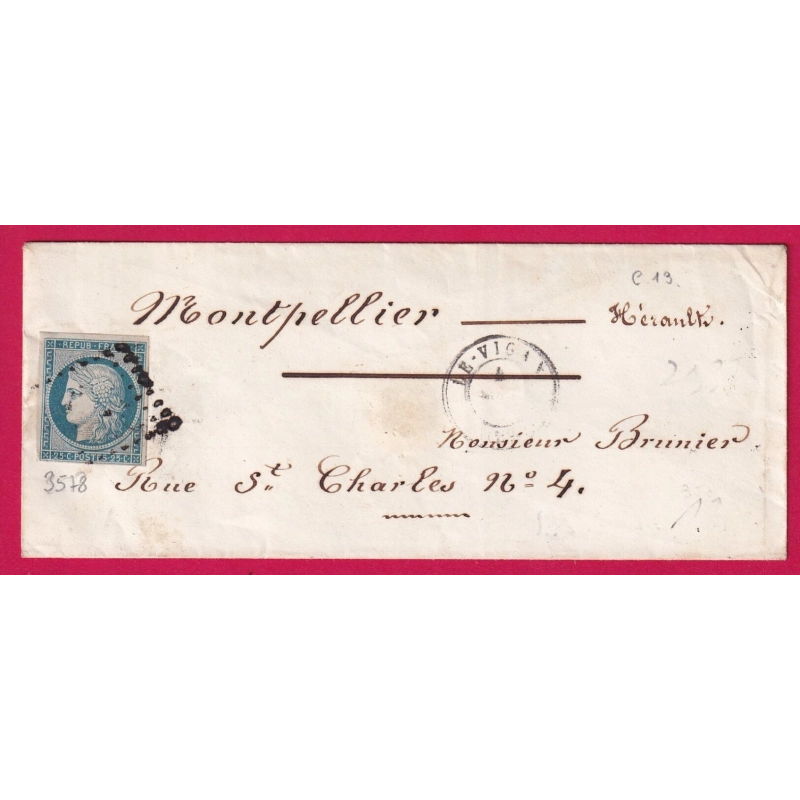 N°4 PC 3578 LE VIGAN GARD POUR MONTPELLIER HERAULT 1852 LETTRE COVER