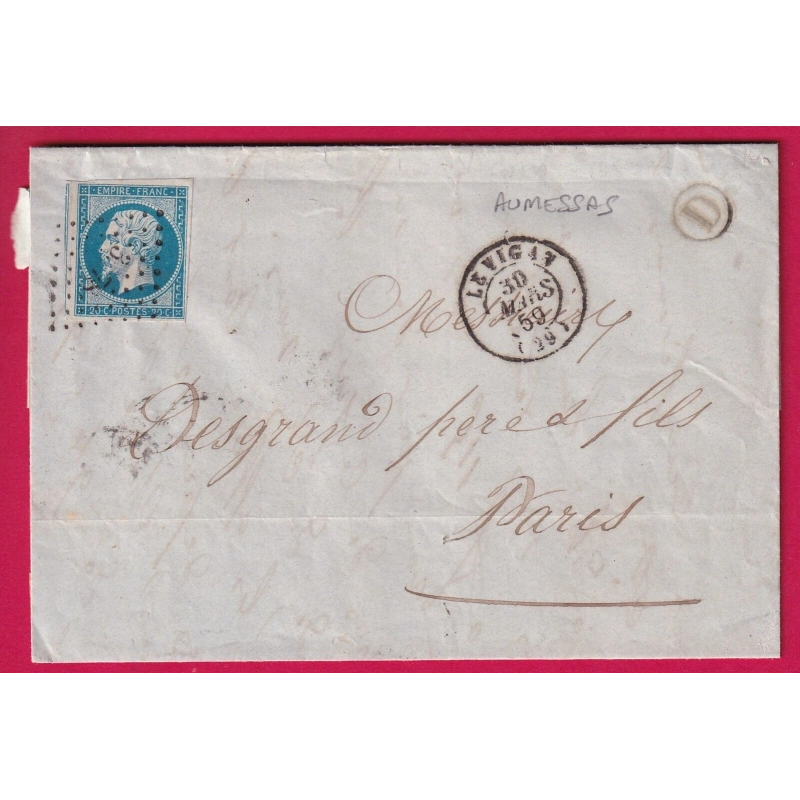 N°14 PC 3578 LE VIGAN GARD BOITE RURALE D AUMESSAS POUR PARIS LETTRE COVER