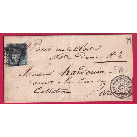 N°4 PARIS GRILLE CAD POTHION 2781 BUREAU ES2 EN NOIR RARE NON SIGNALE POUR PARIS 1851 LETTRE COVER
