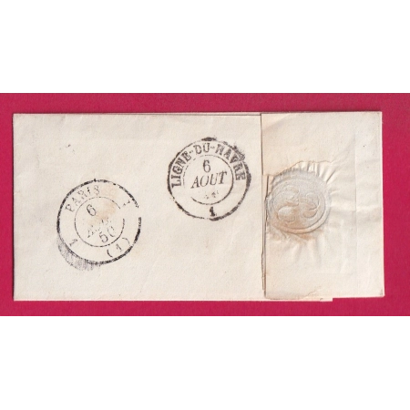 N°4 GRILLE DIEPPE SEINE INFERIEURE SU DOS LIGNE DU HAVRE POUR PARIS AOUT 1850 SIGNE CALVES LETTRE COVER