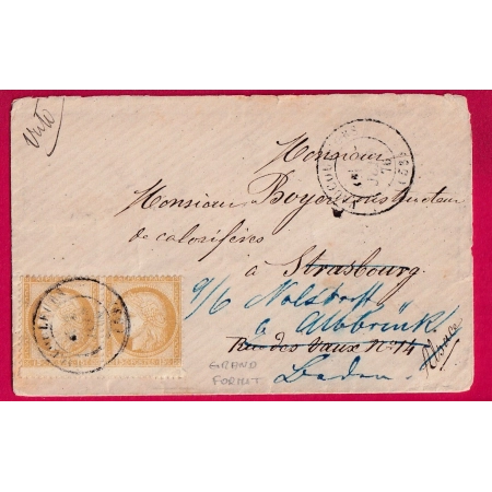 N°55 PAIRE VARIETE GRAND TIMBRE BDF CAD T17 VAUCOULEURS MEUSE STRASBOURG REEXP. ALBBRUCK ALLEMAGNE  LETTRE COVER