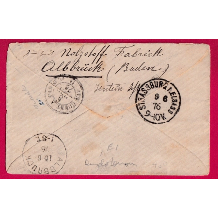 N°55 PAIRE VARIETE GRAND TIMBRE BDF CAD T17 VAUCOULEURS MEUSE STRASBOURG REEXP. ALBBRUCK ALLEMAGNE  LETTRE COVER
