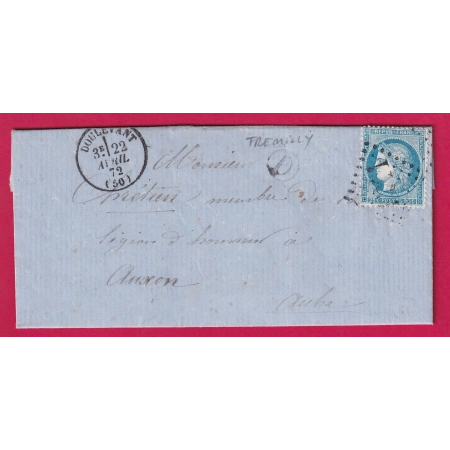 N°60 GC 1341 DOULEVANT HAUTE MARNE BOITE RURALE D TREMILLY POUR AUXON AUBE LETTRE COVER