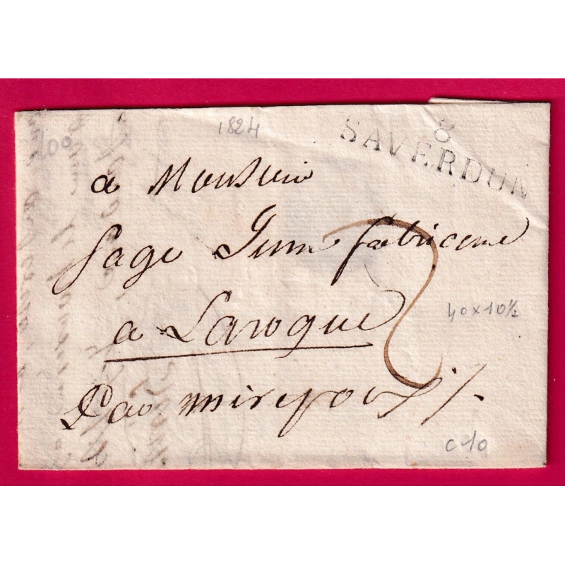 MARQUE 8 SAVERDUN ARIEGE 1824 POUR LAROQUE PRES MIREPOIX INDICE 10 LETTRE COVER