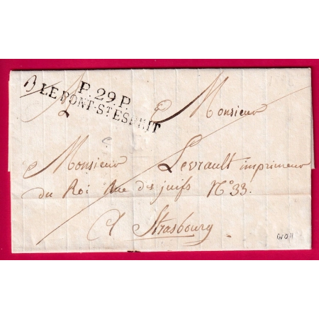 MARQUE P29P LE PONT ST ESPRIT GARD INDICE 11 POUR STRASBOURG BAS RHIN 1826 LETTRE COVER