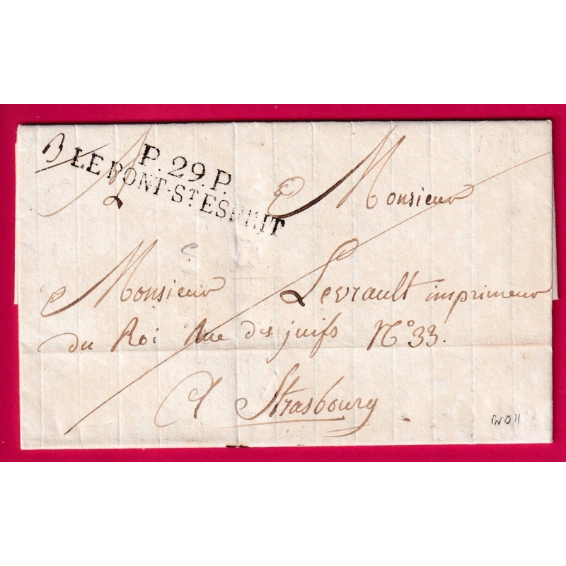 MARQUE P29P LE PONT ST ESPRIT GARD INDICE 11 POUR STRASBOURG BAS RHIN 1826 LETTRE COVER