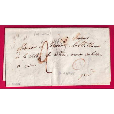 CURSIVE 29 LUSSAN GARD BOITE RURALE J LA BASTIDE D'ENGRAS DECIME RURAL POUR NIMES 1844 LETTRE COVER