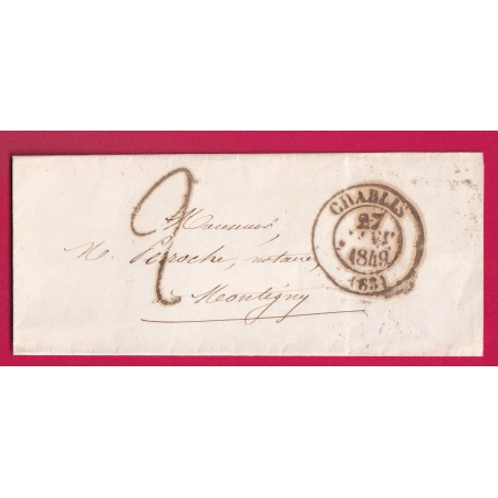 CAD TYPE 14 CHABLIS YONNE DU 27 JANVIER 1849 POUR MONTIGNY LETTRE COVER