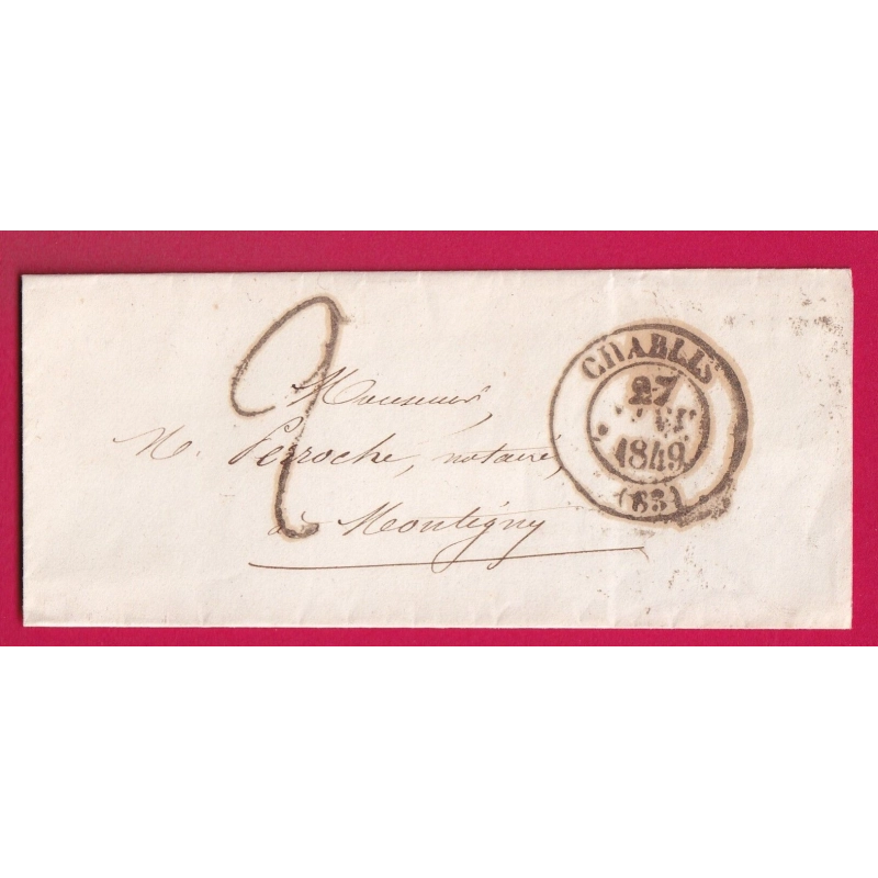 CAD TYPE 14 CHABLIS YONNE DU 27 JANVIER 1849 POUR MONTIGNY LETTRE COVER