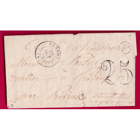 CAD TYPE 15 BASSOUS YONNE BOITE RURALE F A IDENTIFIER POUR PROVINS SEINE ET MARNE 1850 LETTRE COVER