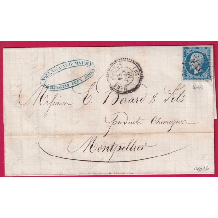 N°14 PC 4043 MARGUERITTES GARD CAD TYPE 22 INDICE 16 POUR MONTPELLIER 1859 HERAULT LETTRE COVER