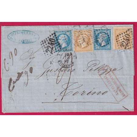 N°21 X2 22 X2 MARSEILLE POUR TURIN TAXE MANUSCRIT 9 AFRANC INSUFF LETTRE COVER