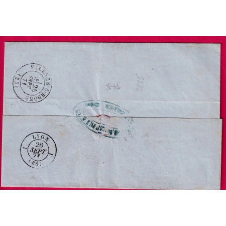 N°37 + 25 BANDE DE 3 + PAIRE CONVOYEUR STATION ST VALLIER DROME POUR LYON GC 4077 VALENCE LETTRE COVER